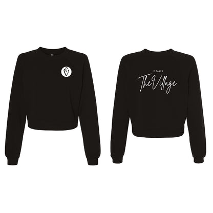 SJBF Women's Crop Raglan Fleece Crewneck Sweatshirt