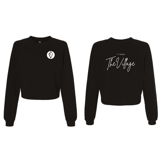 SJBF Women's Crop Raglan Fleece Crewneck Sweatshirt