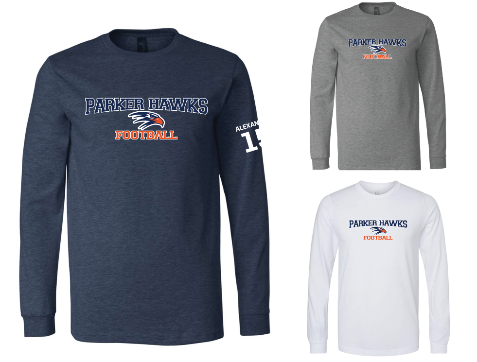 Parker Hawks Football Super Comfy Fan LONG Sleeve Tee