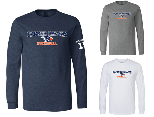 Parker Hawks Football Super Comfy Fan LONG Sleeve Tee